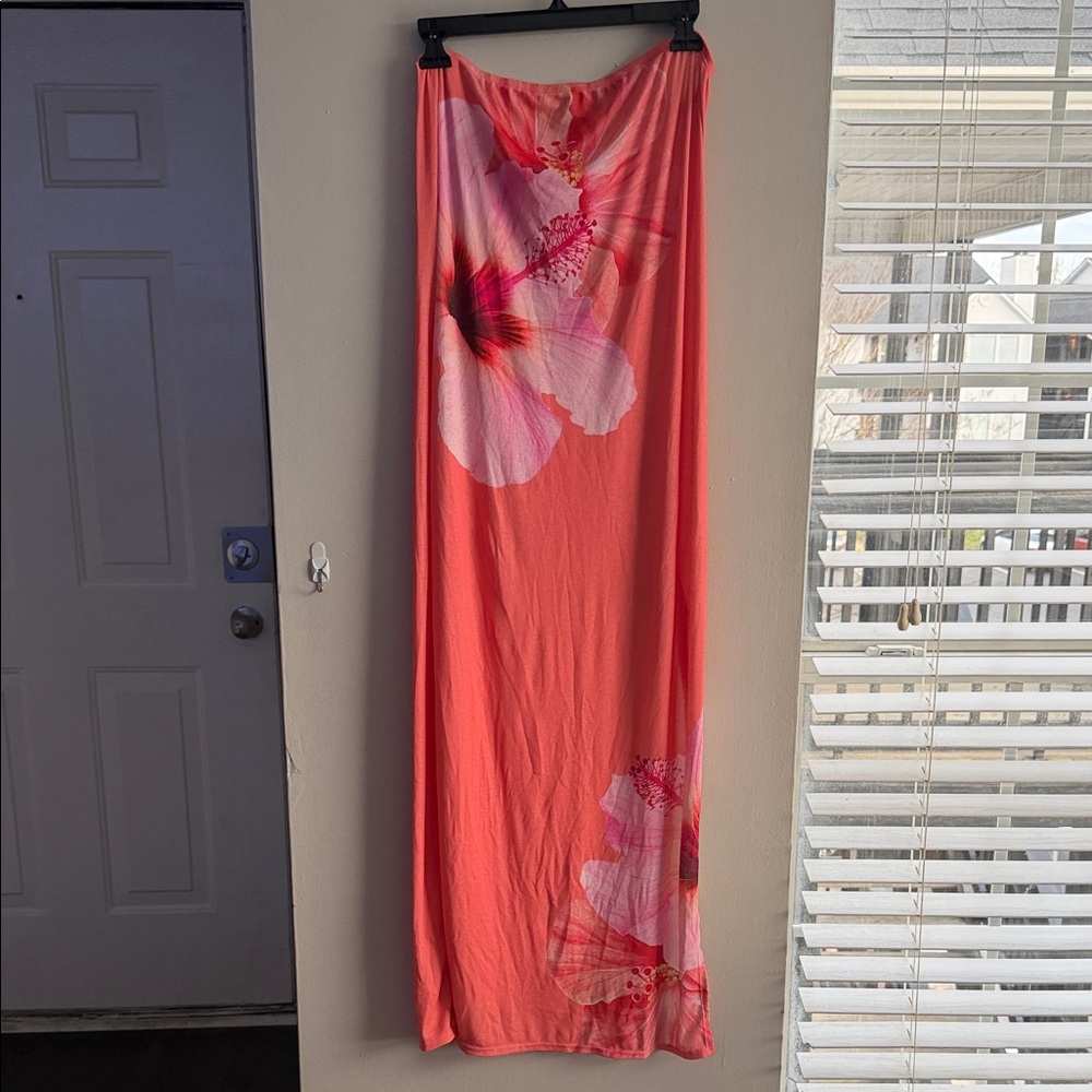 wild fable Coral Strapless Floral Maxi Dress